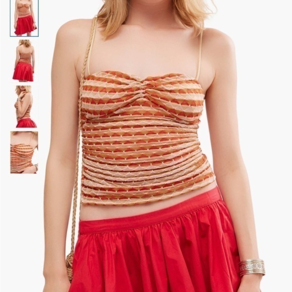 Free People Striped Orange and Taupe T-strap Tube Top Size L